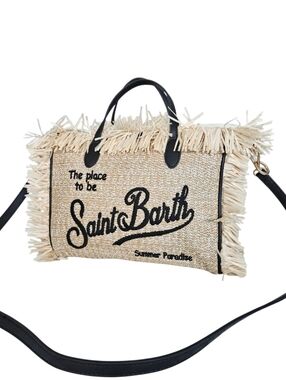 MC2  Saint Barth Beige Raffia Tote Bag with Black Trim